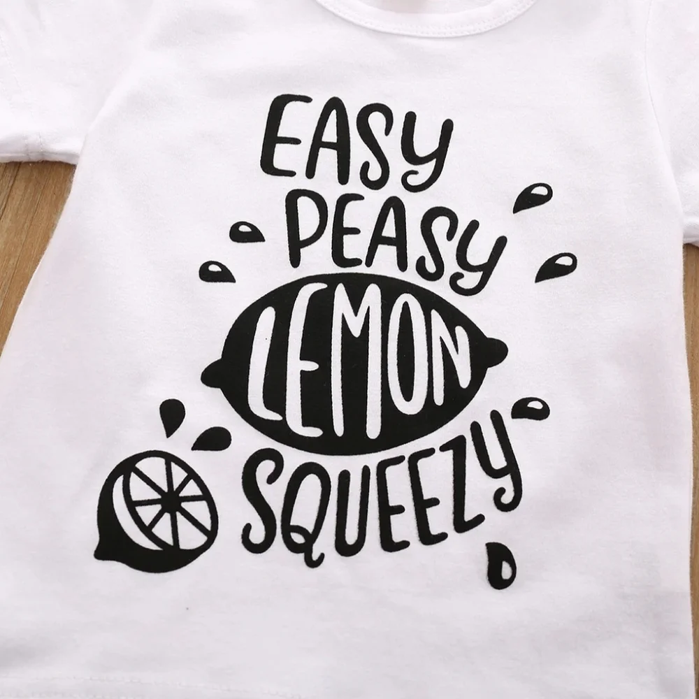 Easy Peasy Lemon Squeezy Toddler Girl Outfit Set Lemon Print Bummies Graphic Tee